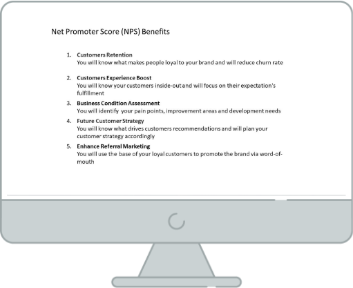 Net Promoter Score (NPS) Benefits list slide before the redesign