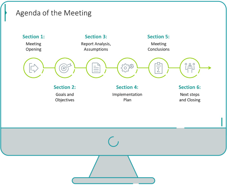 agenda of the meeting PowerPoint slide after the creative redesign